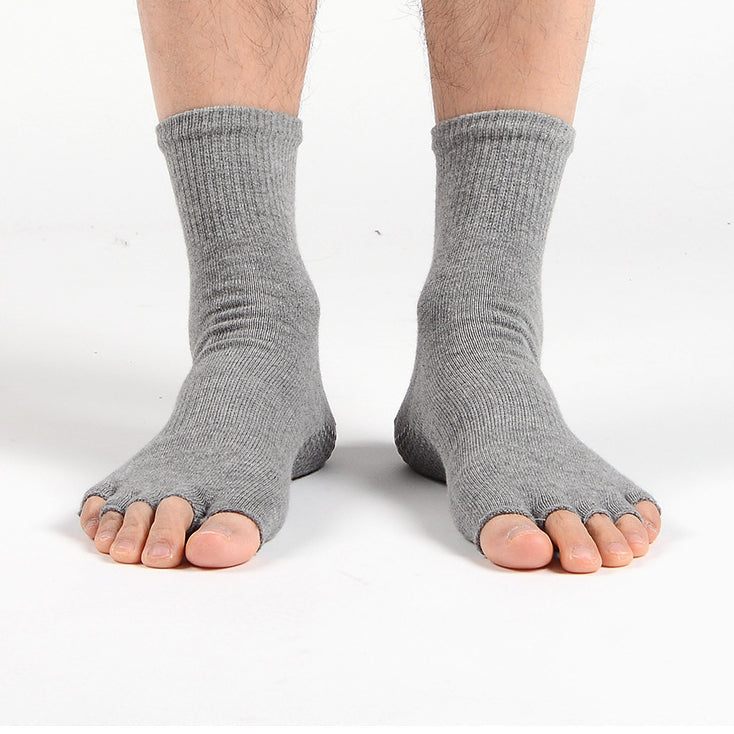 Studio-ready yoga socks with open toes and secure grip for balance