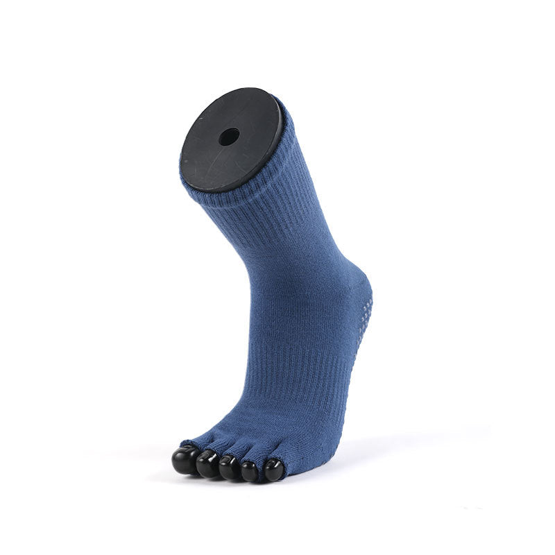 oga socks featuring five-toe design, open front, and arch support Blue