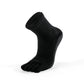 Silicone grip dots on men’s black five-toe ankle socks