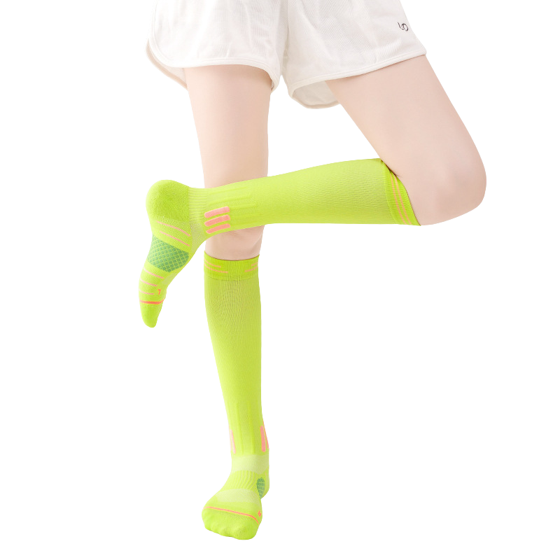 Knee-high compression socks with arch support and shock absorption