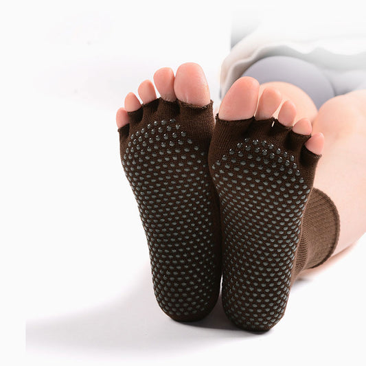 Detailed view of 3D knit and silicone grip dots on yoga socks