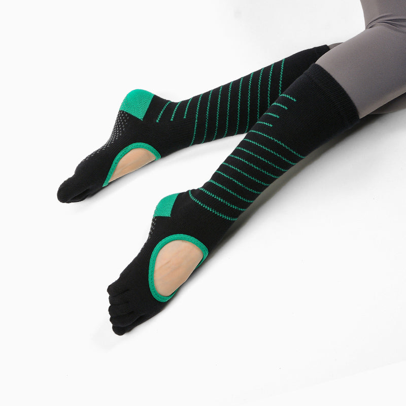 High-coverage pilates socks with silicone grip and support