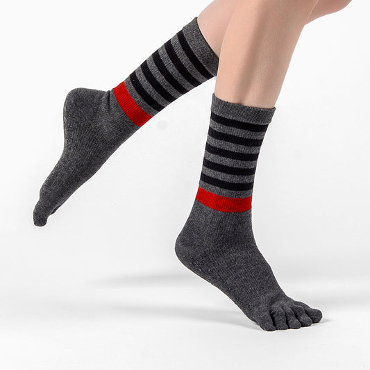 Women’s five-toe yoga socks in combed cotton with silicone non-slip grips