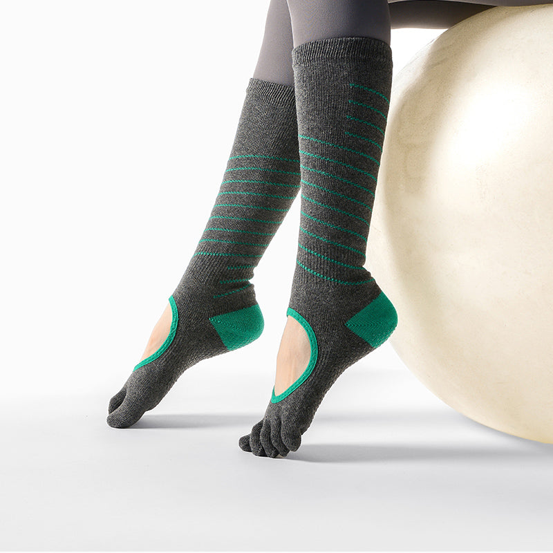 Non-slip yoga socks featuring open instep for enhanced flexibility